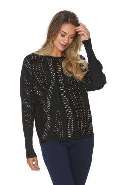 SPENSE BLACK ZEBRA SEQUIN DOLMAN SLEEVE SWEATER