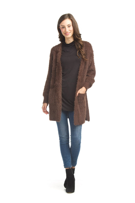 PAPILLON CHOCOLATE EYELASH KNITTED CARDIGAN WITH POCKETS