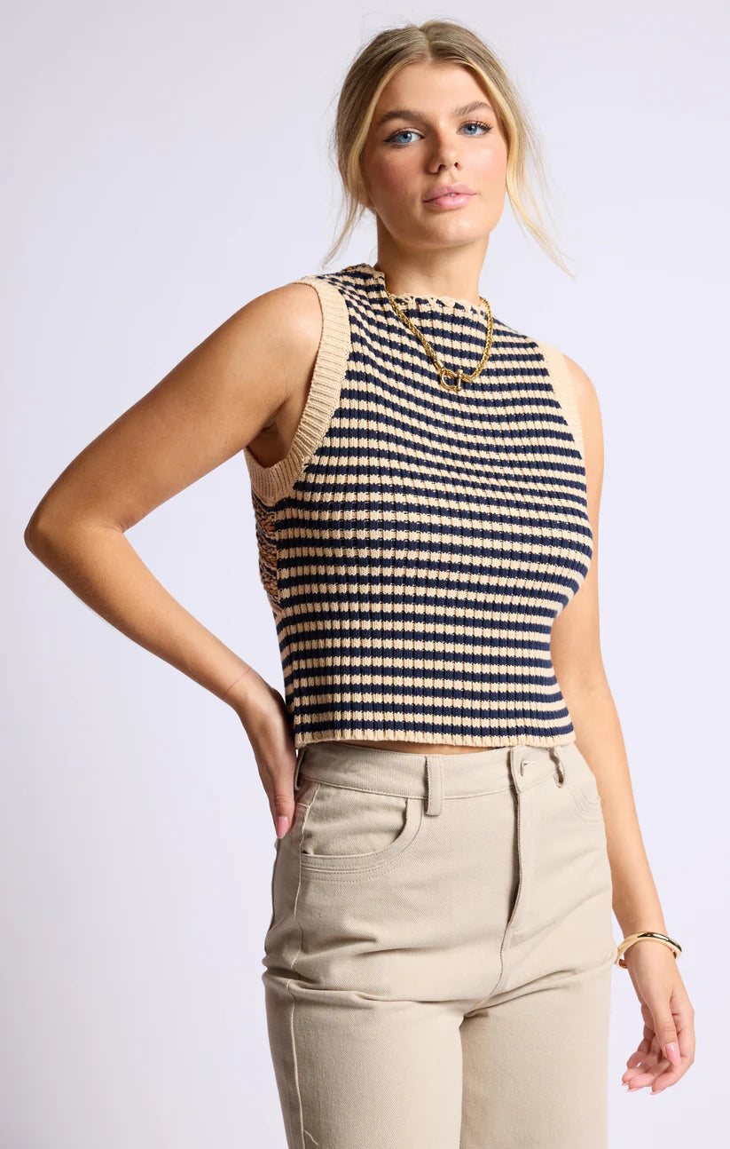 SAGE THE LABEL MONA REVERSABLE SWEATER TANK IN NAVY MULTI