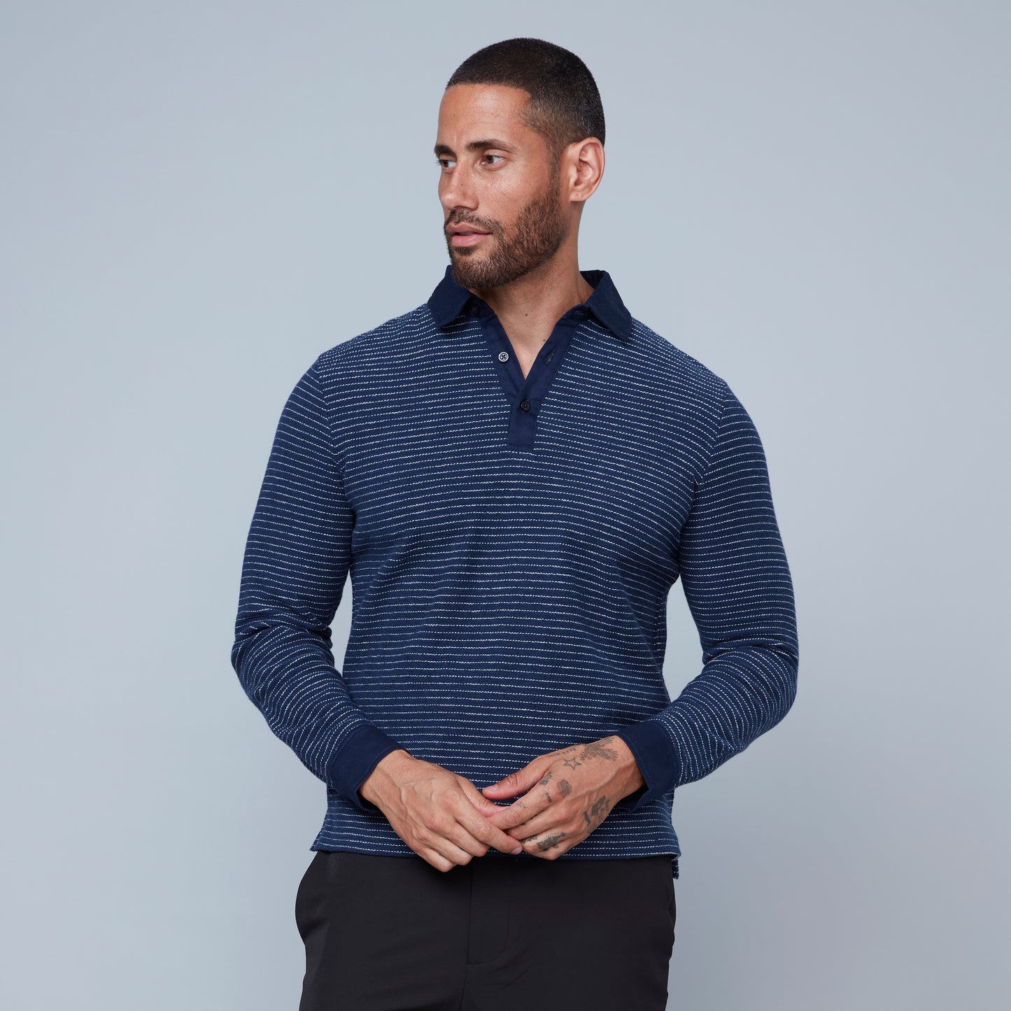 HEDGE MEN'S KNIT POLO LONG SLEEVE SHIRT