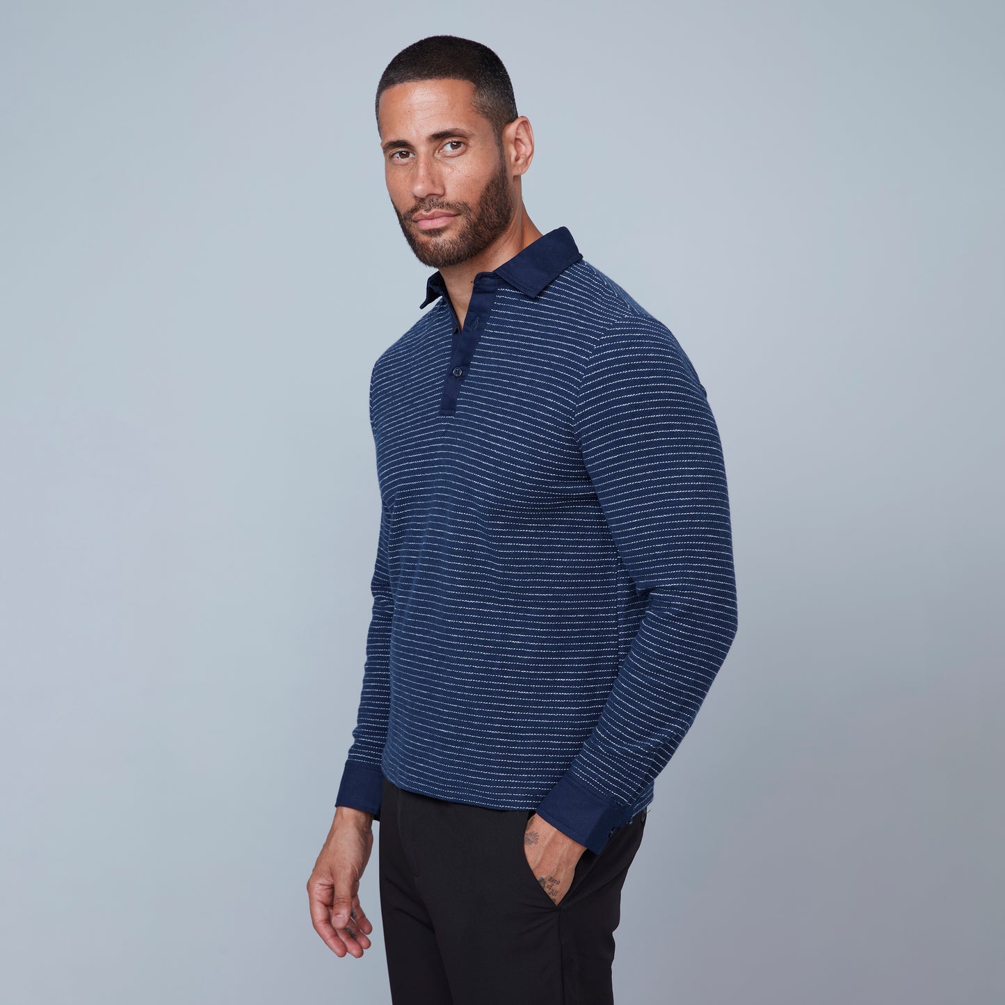 HEDGE MEN'S KNIT POLO LONG SLEEVE SHIRT