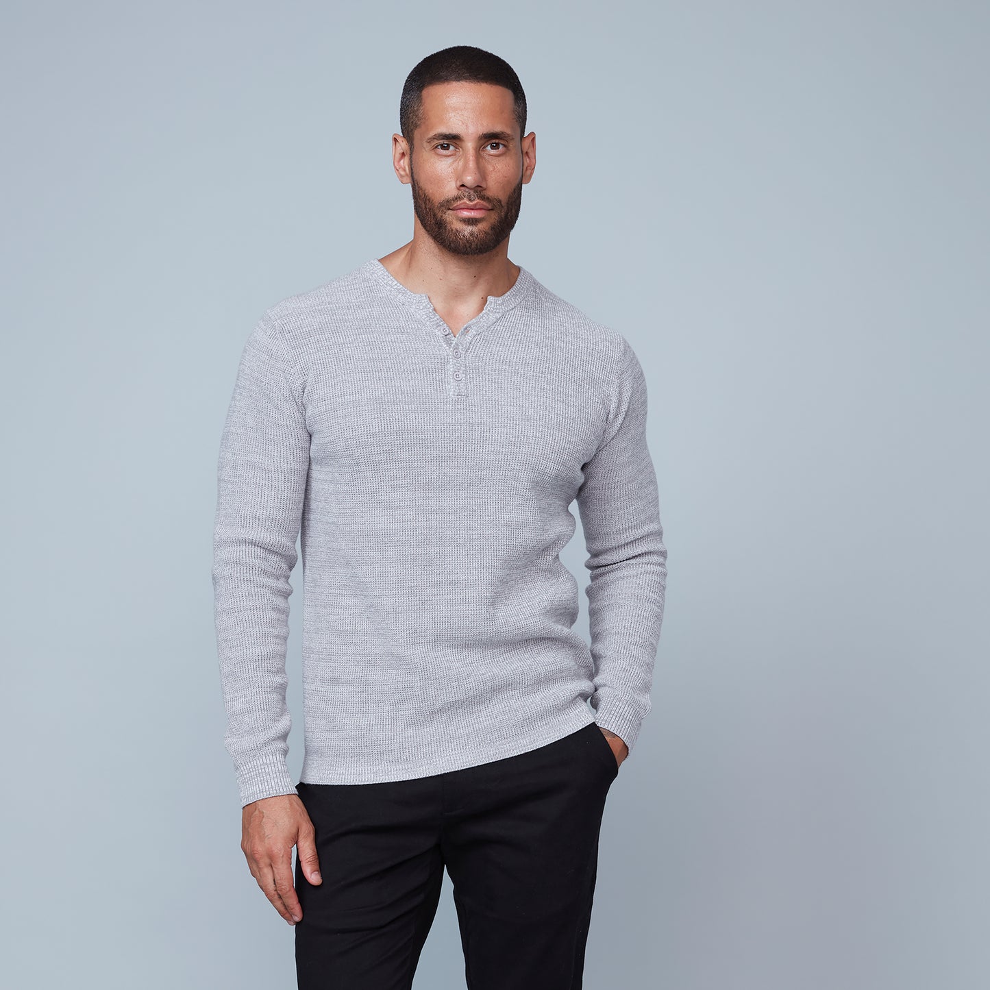 HEDGE MEN'S HENLEY LONG SLEEVE SWEATER