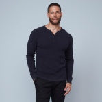 HEDGE MEN'S HENLEY SWEATER IN NAVY ASPHAULT