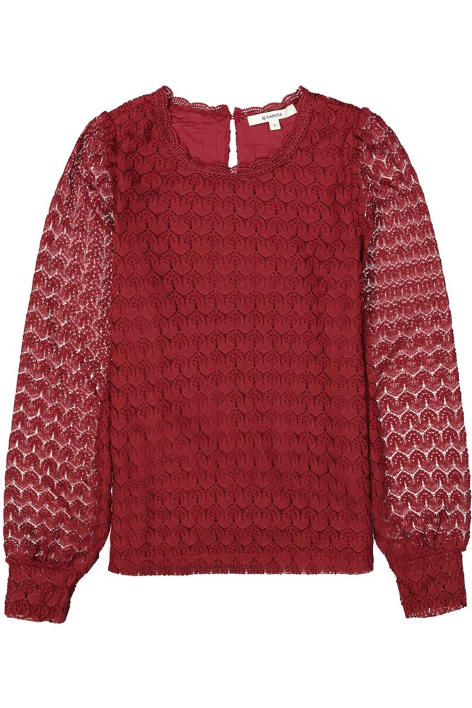 GARCIA LONG-SLEEVED TOP WITH LACE ACCENT IN BURGUNDY