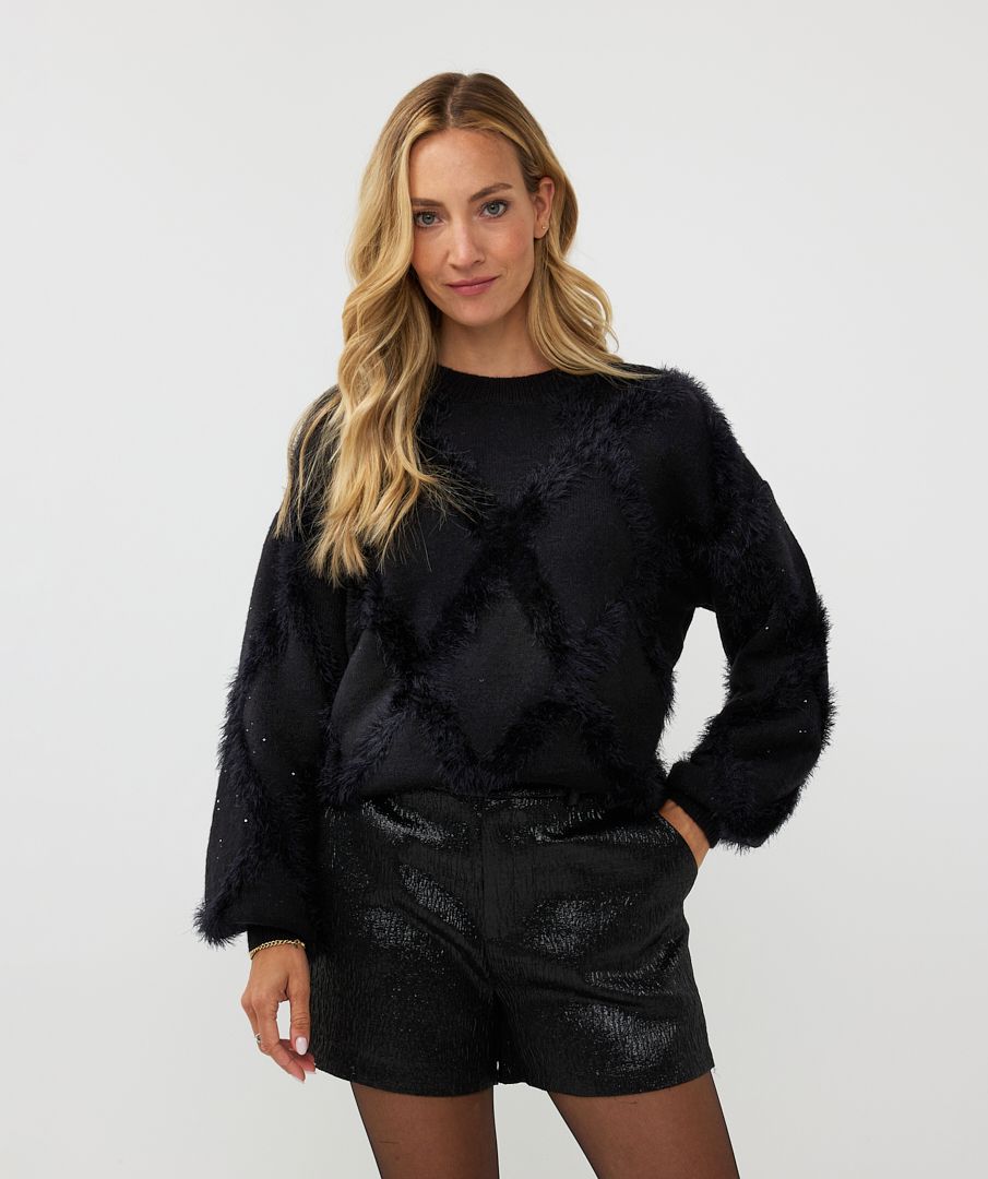 ESQUALO HAIRY SEQUIN SWEATER IN BLACK