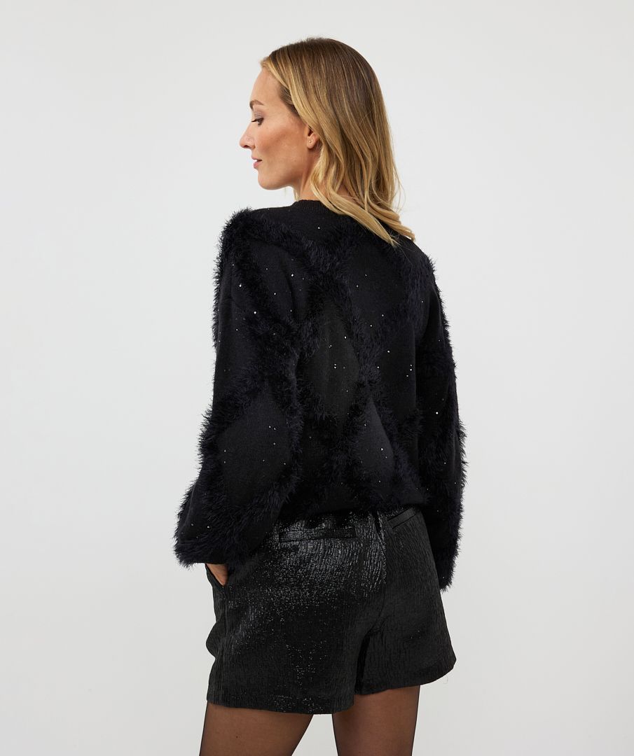 ESQUALO HAIRY SEQUIN SWEATER IN BLACK
