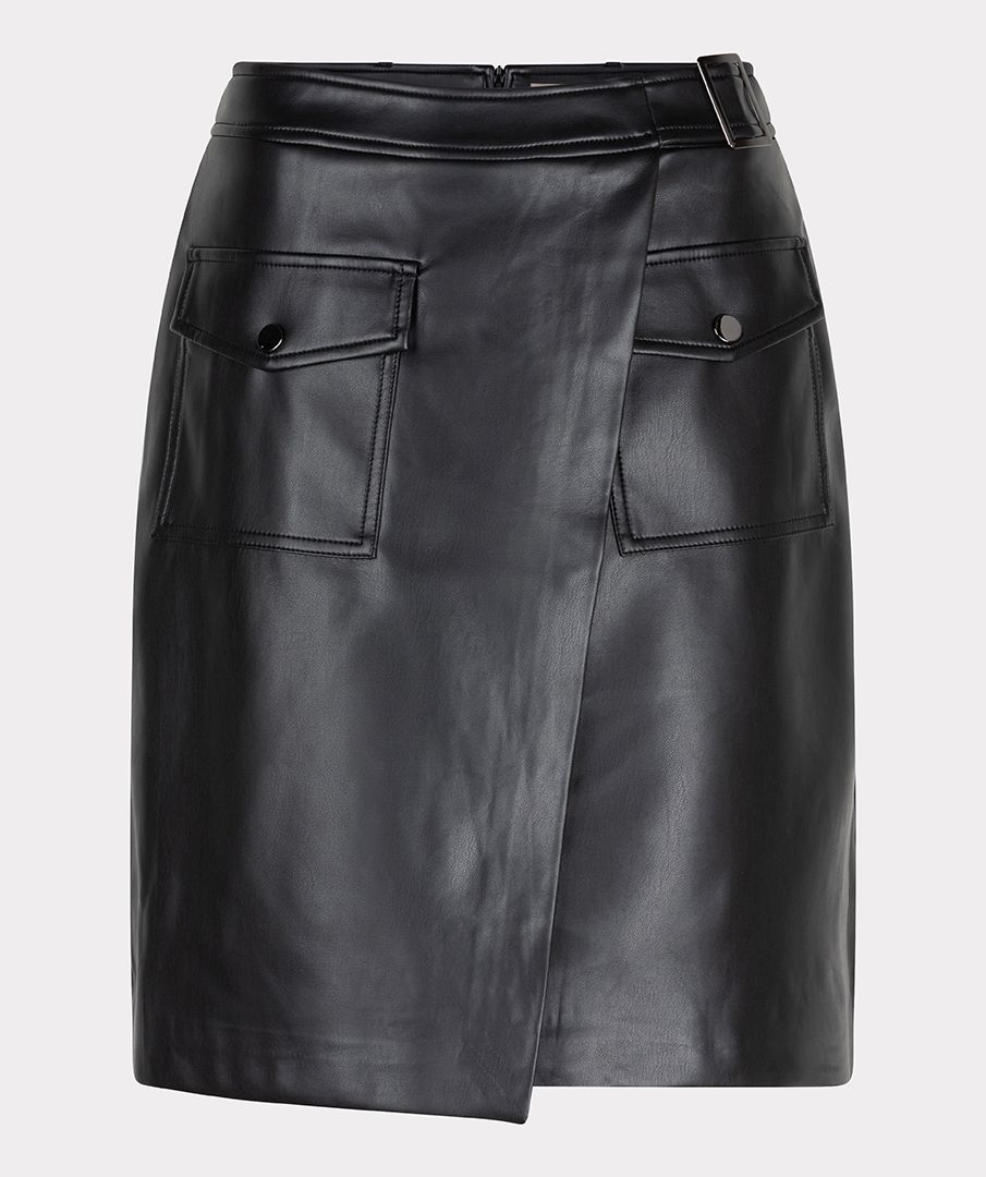 ESQUALO VEGAN LEATHER OVERLAP SKIRT IN BLACK