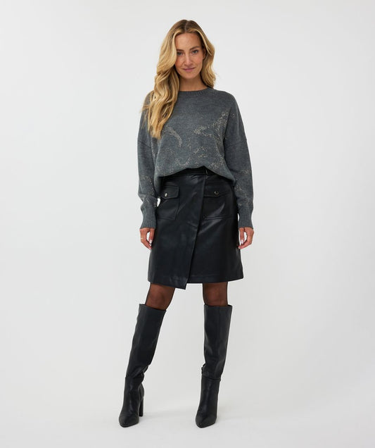 ESQUALO VEGAN LEATHER OVERLAP SKIRT IN BLACK
