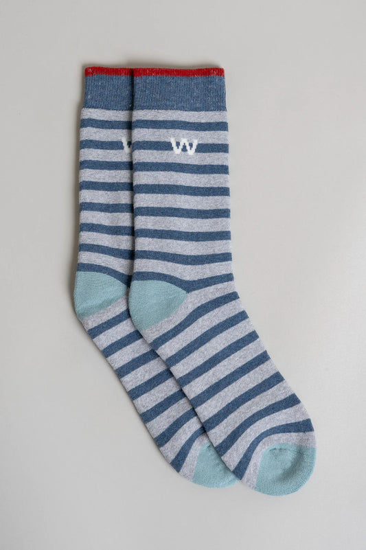 WANAKOME UNISEX TRAIL BLOCK SOCKS NAVY STRIPE MIX