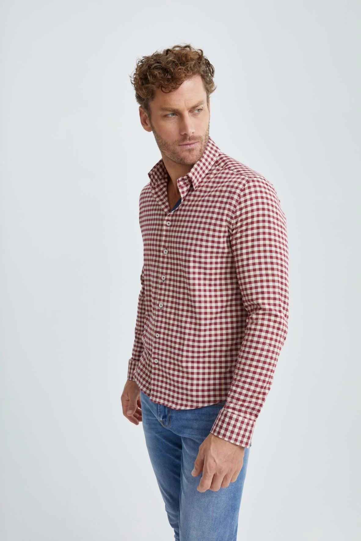 STONE ROSE BURGUNDY T-SERIES CHECK TWILL WOVEN SHIRT