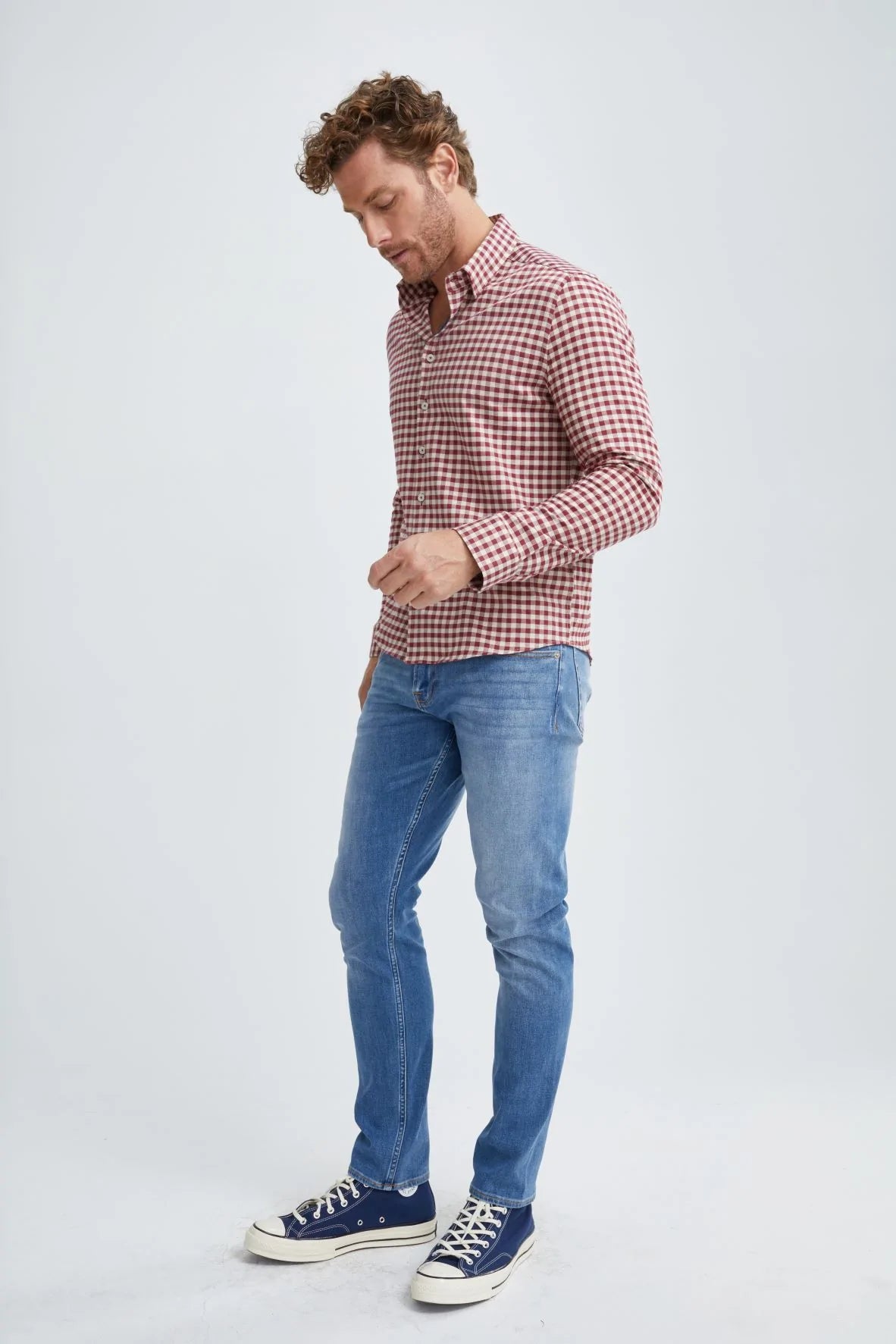 STONE ROSE BURGUNDY T-SERIES CHECK TWILL WOVEN SHIRT