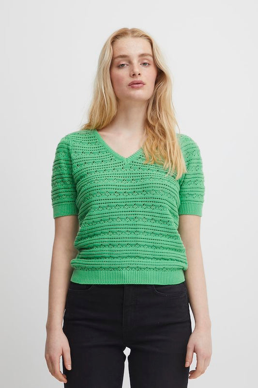 ICHI KNITTED PULLOVER IN GREENBRIAR