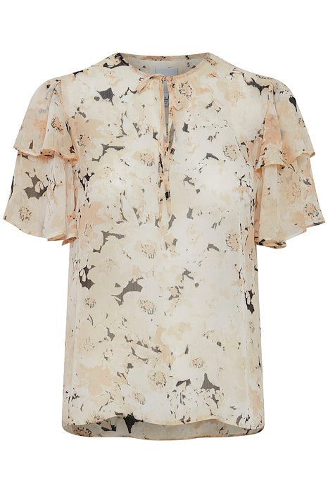 ICHI KANUI RUFFLED SHORT SLEEVE BLOUSE