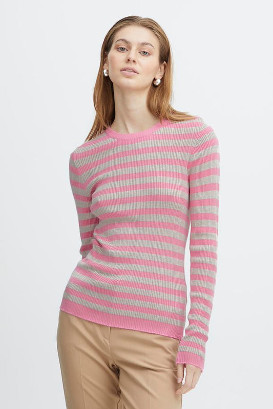 ICHI CHATEAU ROSE STRIPED TOP