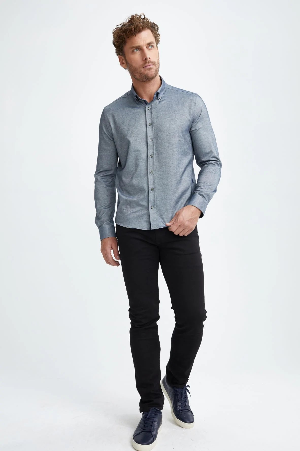 STONE ROSE NAVY T-SERIES SOLID TWILL WOVEN SHIRT